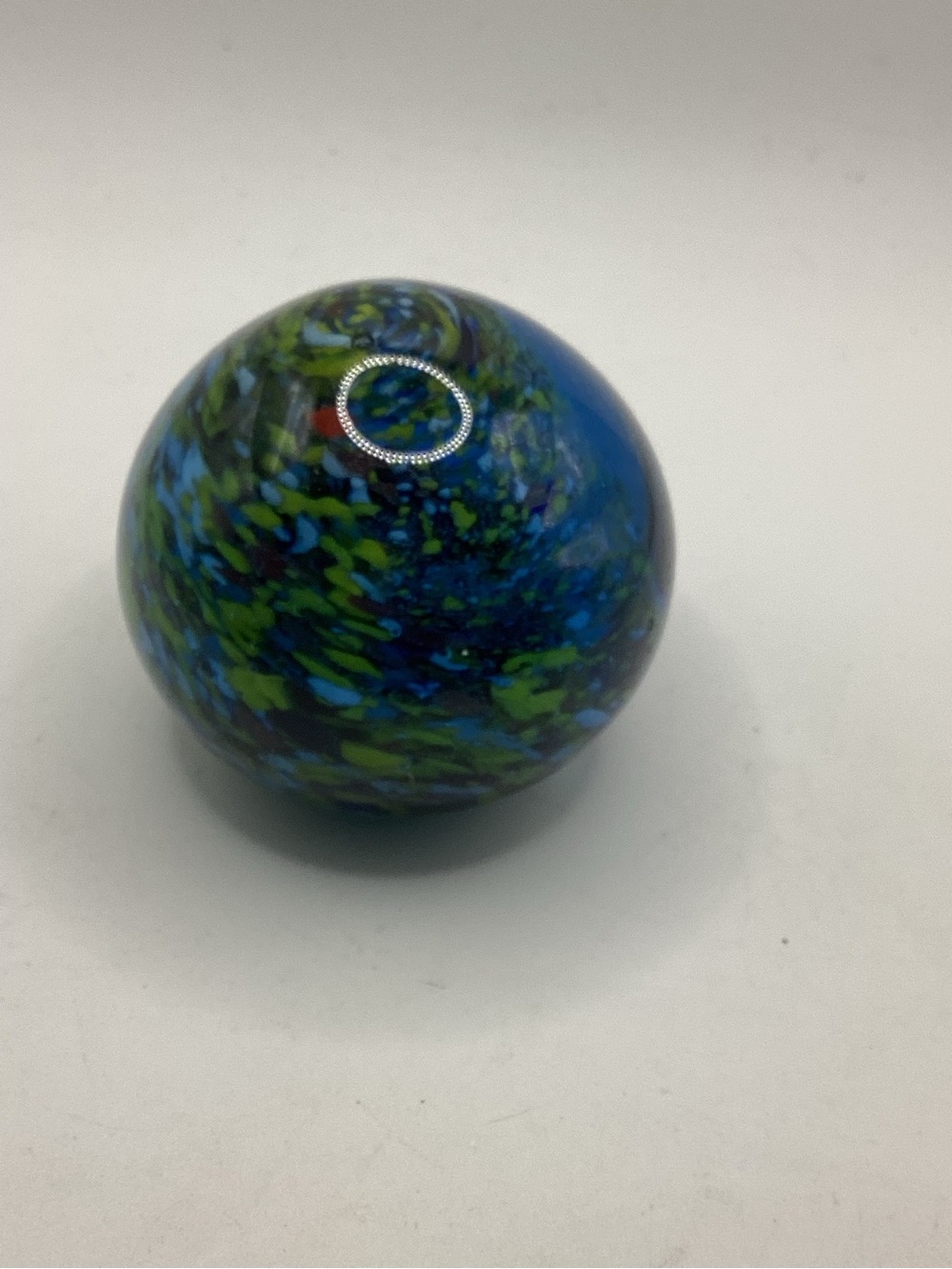 Unk Blue and Green Speckled Glass Orb Paperweight